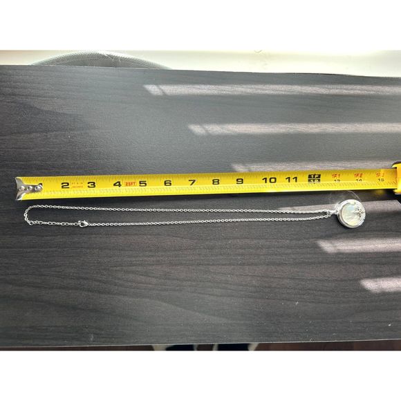 Long necklace with mother of pearl and crystal stones pendant, silver color - Picture 8 of 8